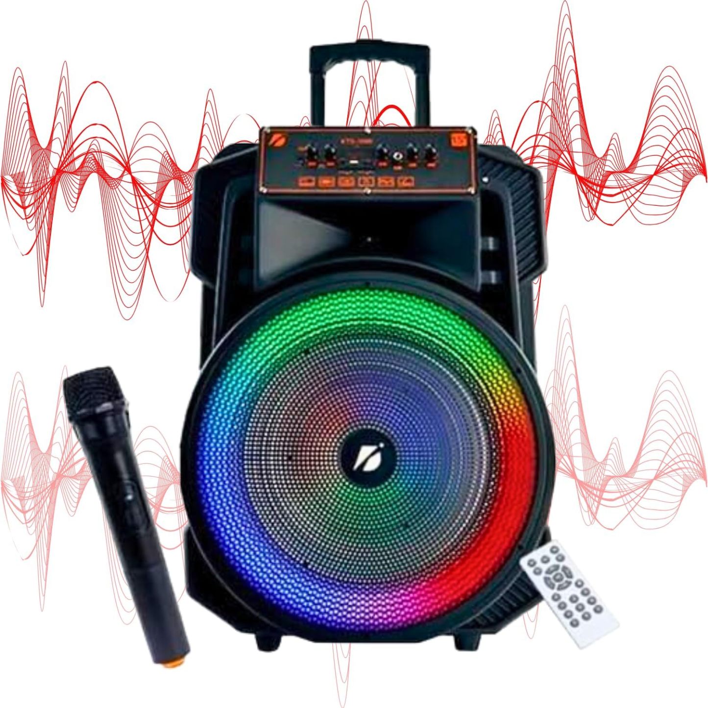 LINK BITS KTS-1666 Bocina Bluetooth Grande 15 Pulgadas, Recargable Altavoces Speaker Control y micrófono, bafle Karaoke para Fiesta con Luz Led