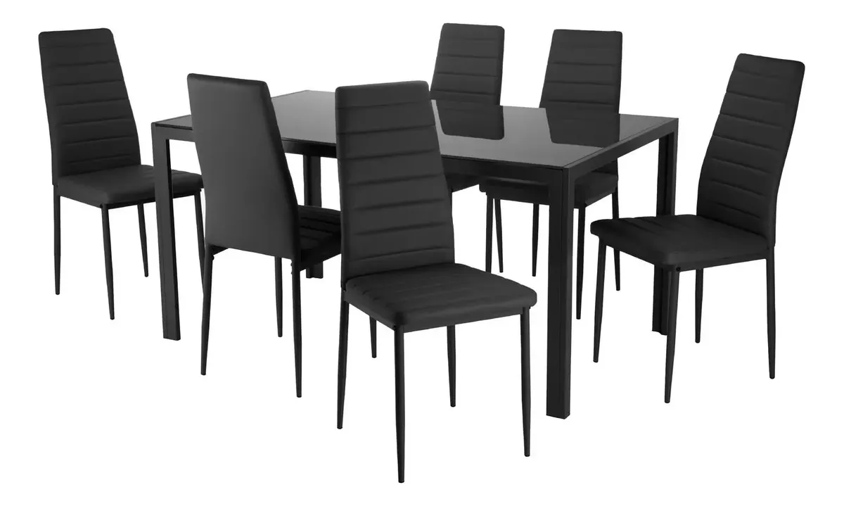Juego De Comedor 6 Sillas Y Mesa De Vidrio Templado Moderno