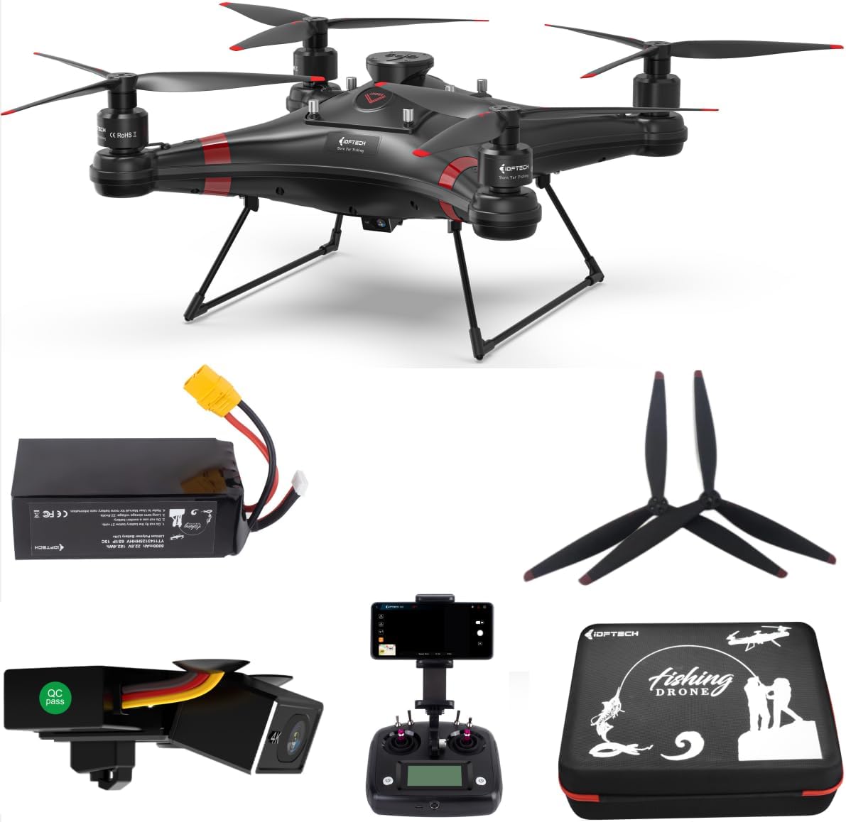 Drone de pesca con cámara 4K con liberación automática de cebo de caída, 33 minutos con GPS, carga útil de 6.6 lbs, drones impermeables para adultos pescadores (hélices de batería