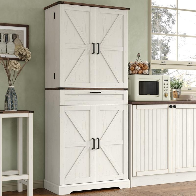Armario despensero de cocina de 72 pulgadas, mueble de almacenamiento alto con 8 estantes en las puertas, 2 compartimentos y 1 cajón.