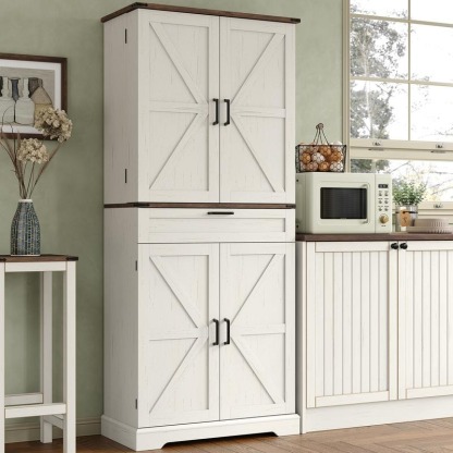 Armario despensero de cocina de 72 pulgadas, mueble de almacenamiento alto con 8 estantes en las puertas, 2 compartimentos y 1 cajón.
