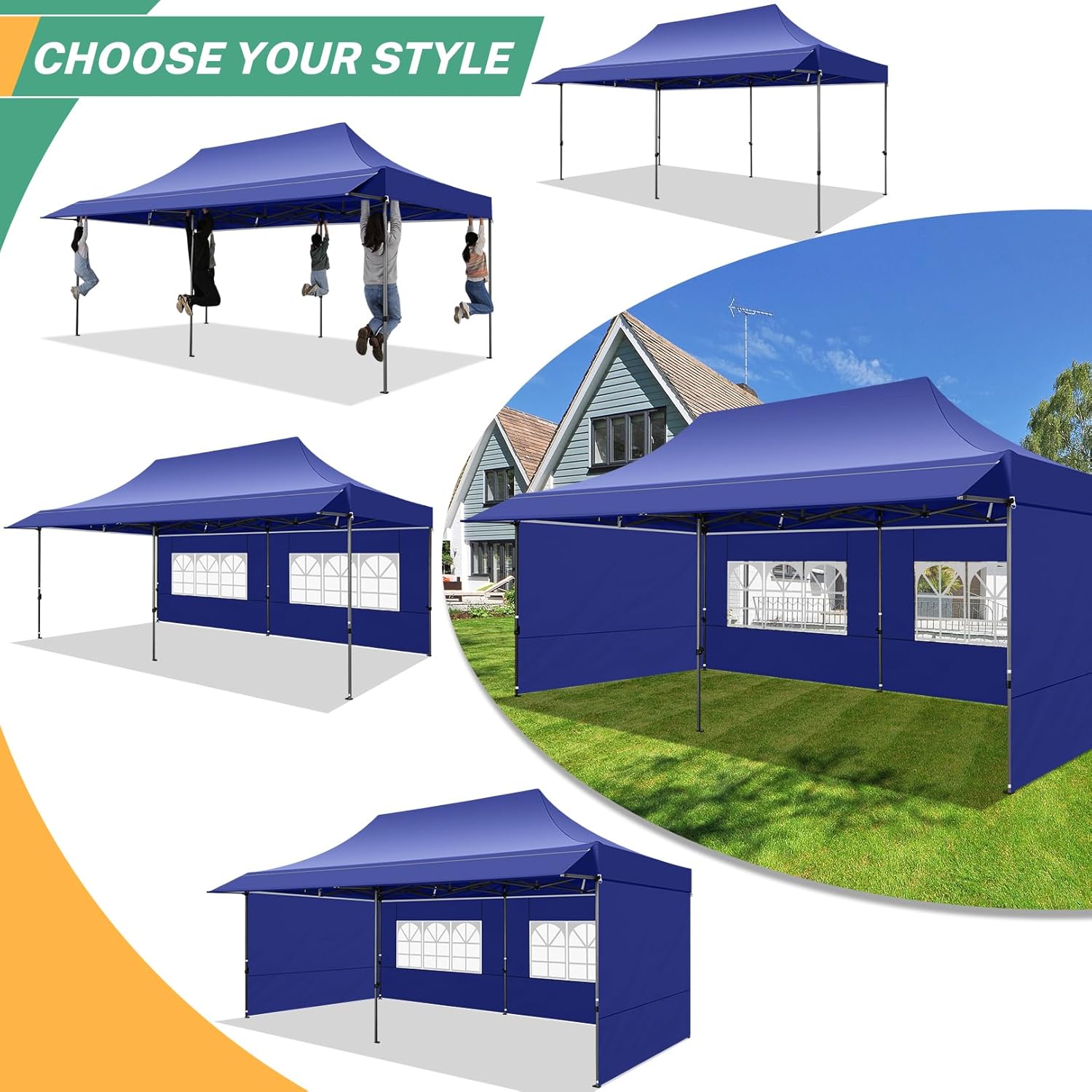 COBIZI - Toldo desplegable de 10 x 20 Pulgadas con 6 Paredes Laterales, toldo Impermeable para Eventos al Aire última intervensión, UPF 50+ cenador portátil para Fiestas, Playa, Camping, Boda,