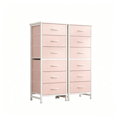 Sweetcrispy - Cómoda de Tela Alta para recámara, cómoda Delgada de 6 cajones, Torre de Almacenamiento Estrecha con Tapa de Madera y Marco de Metal, mesita de Noche Vertical para clóset, Muebles de