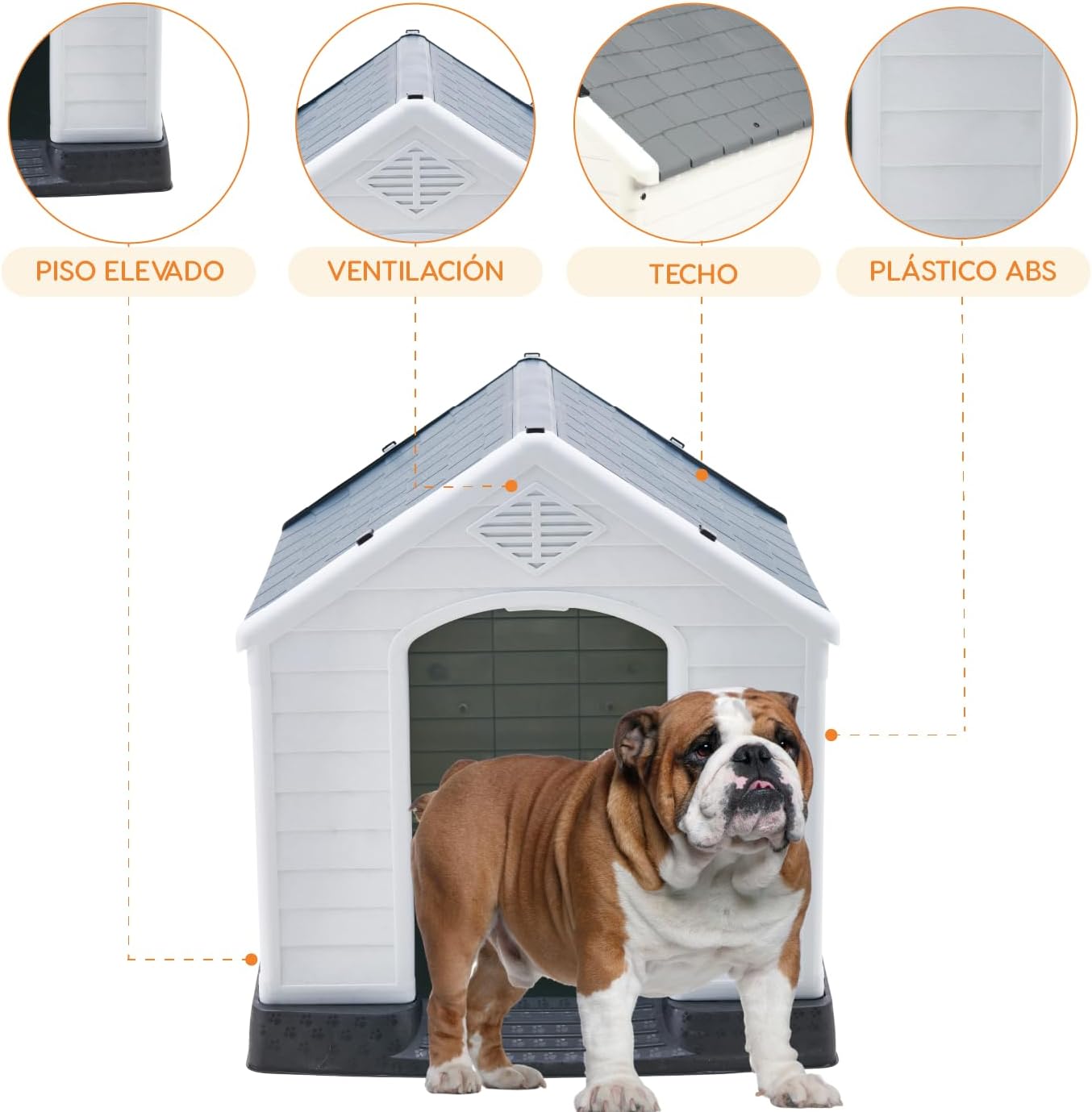 POLI PETS Casa de plástico para Perros, casa Duradera para Perros pequeños, medianos y Grandes, con Suelo Elevado y Rejillas de ventilación, ventila, fácil de Limpiar y Montar Dog Kennel