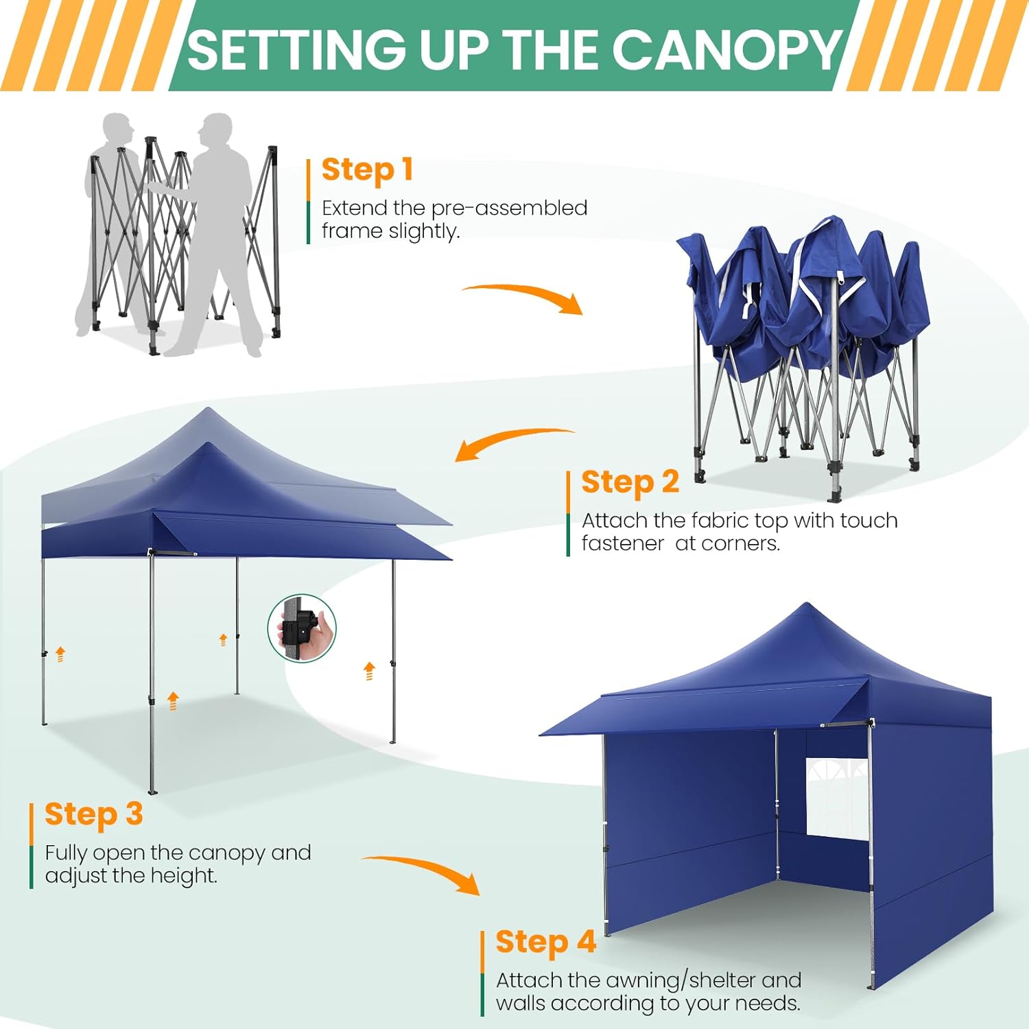 COBIZI - Toldo desplegable de 10 x 20 Pulgadas con 6 Paredes Laterales, toldo Impermeable para Eventos al Aire última intervensión, UPF 50+ cenador portátil para Fiestas, Playa, Camping, Boda,