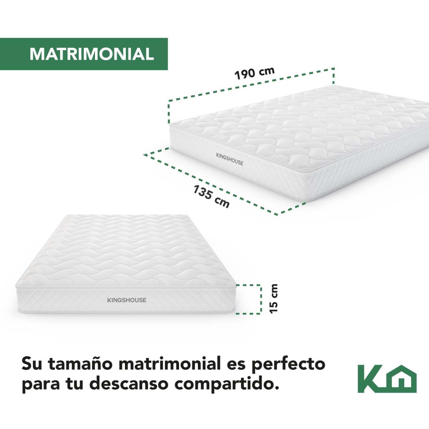 Colchon Matrimonial En Caja 15cm Alto KingsHouse blanco Kingshouse KHCESPMB