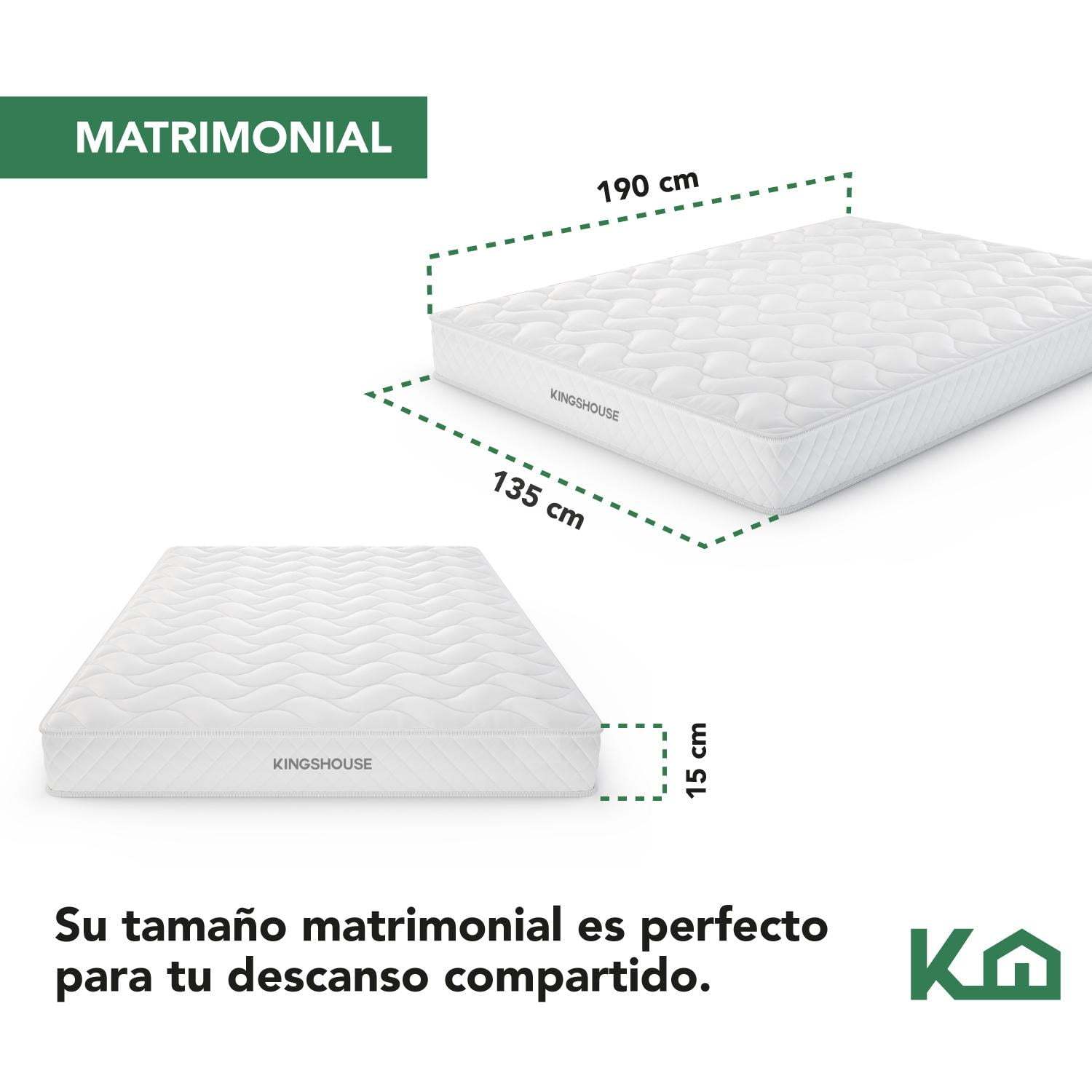 Colchon Matrimonial En Caja 15cm Alto KingsHouse blanco Kingshouse KHCESPMB
