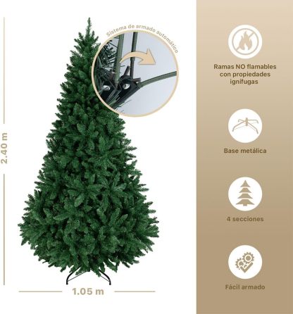 ESQUIMAL Árbol de Navidad Frondoso Pino Navideño Plegable, Cedro del Himalaya (Verde, 2.2 m)