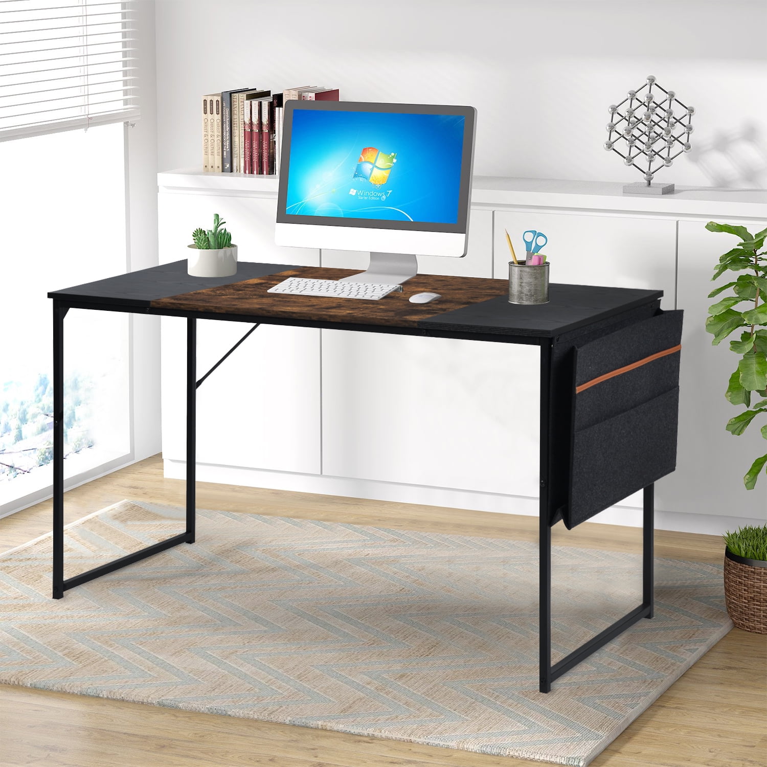 Escritorio Grande 140cm Color Madera con Negro,con Bolsa de Almacenamiento