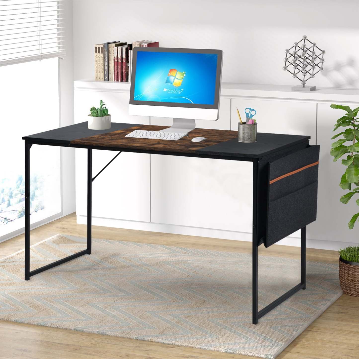 Escritorio Grande 140cm Color Madera con Negro,con Bolsa de Almacenamiento