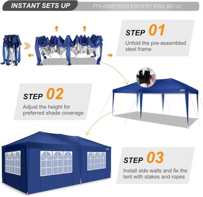 COBIZI - Toldo desplegable de 10 x 20 Pulgadas con 6 Paredes Laterales, toldo Impermeable para Eventos al Aire última intervensión, UPF 50+ cenador portátil para Fiestas, Playa, Camping, Boda,