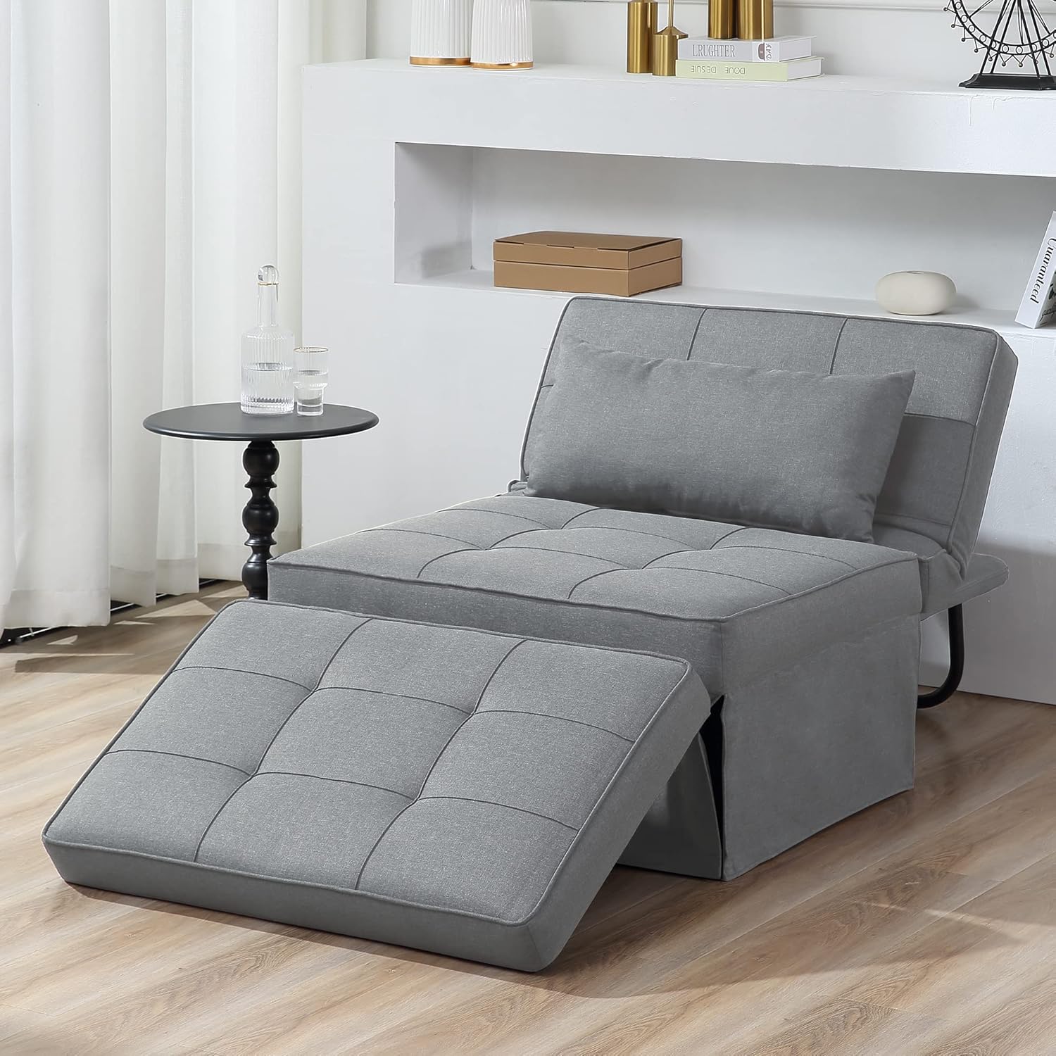 Sofá Cama, Cama otomana Plegable multifunción 4 en 1, Moderna Silla Convertible con Respaldo Ajustable, para Sala de Estar, Departamento pequeño, Gris Claro