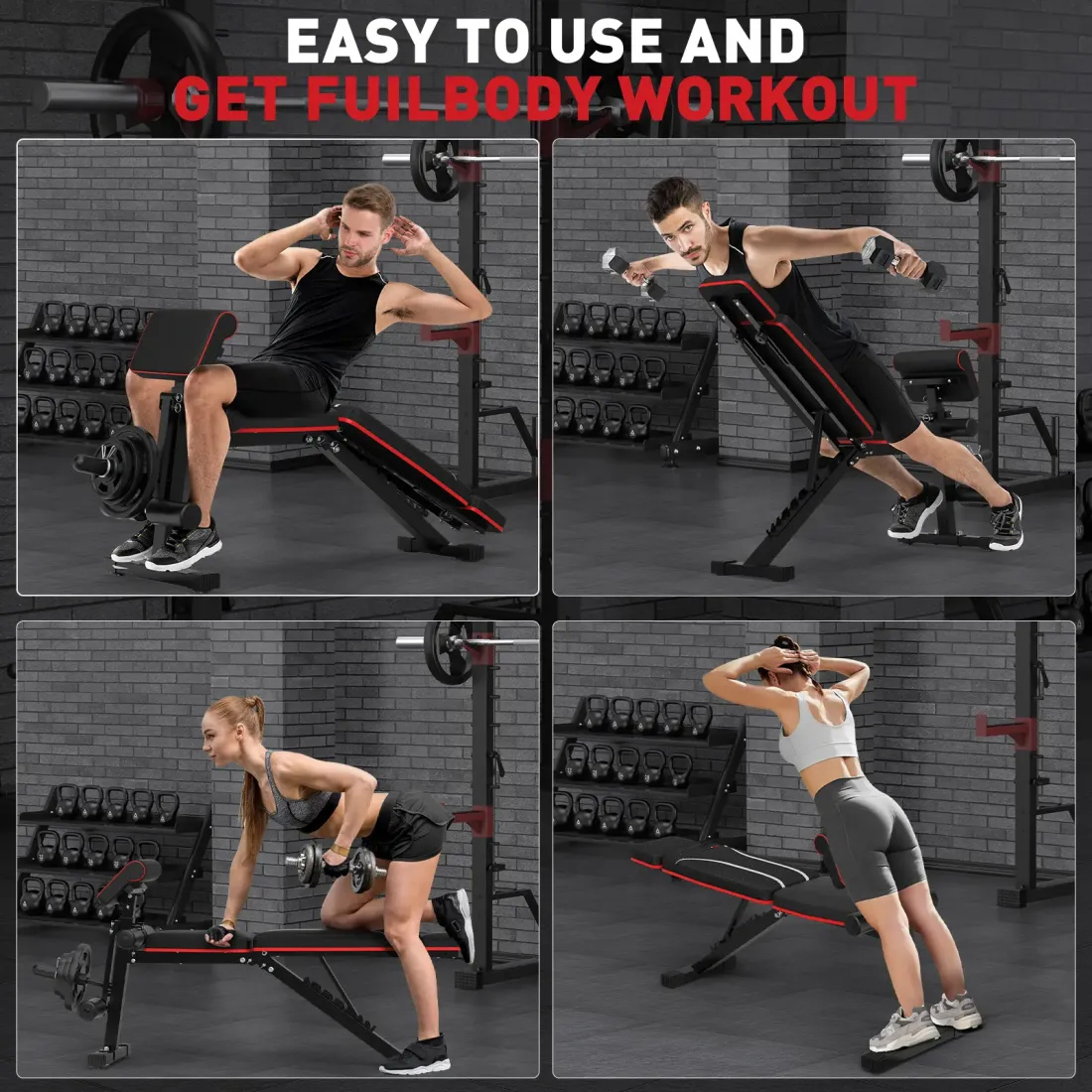 Banco de pesas plegable, capacidad de peso de 880 libras, placa de pesas no incluida, banco de entrenamiento de press de banca para gimnasio en casa, banco para hacer ejercicio, equipo de entrenamiento de abdominales inclinados y declinados, extensión de