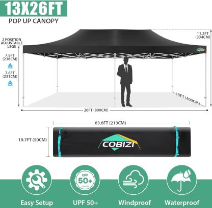COBIZI - Toldo desplegable de 10 x 20 Pulgadas con 6 Paredes Laterales, toldo Impermeable para Eventos al Aire última intervensión, UPF 50+ cenador portátil para Fiestas, Playa, Camping, Boda,