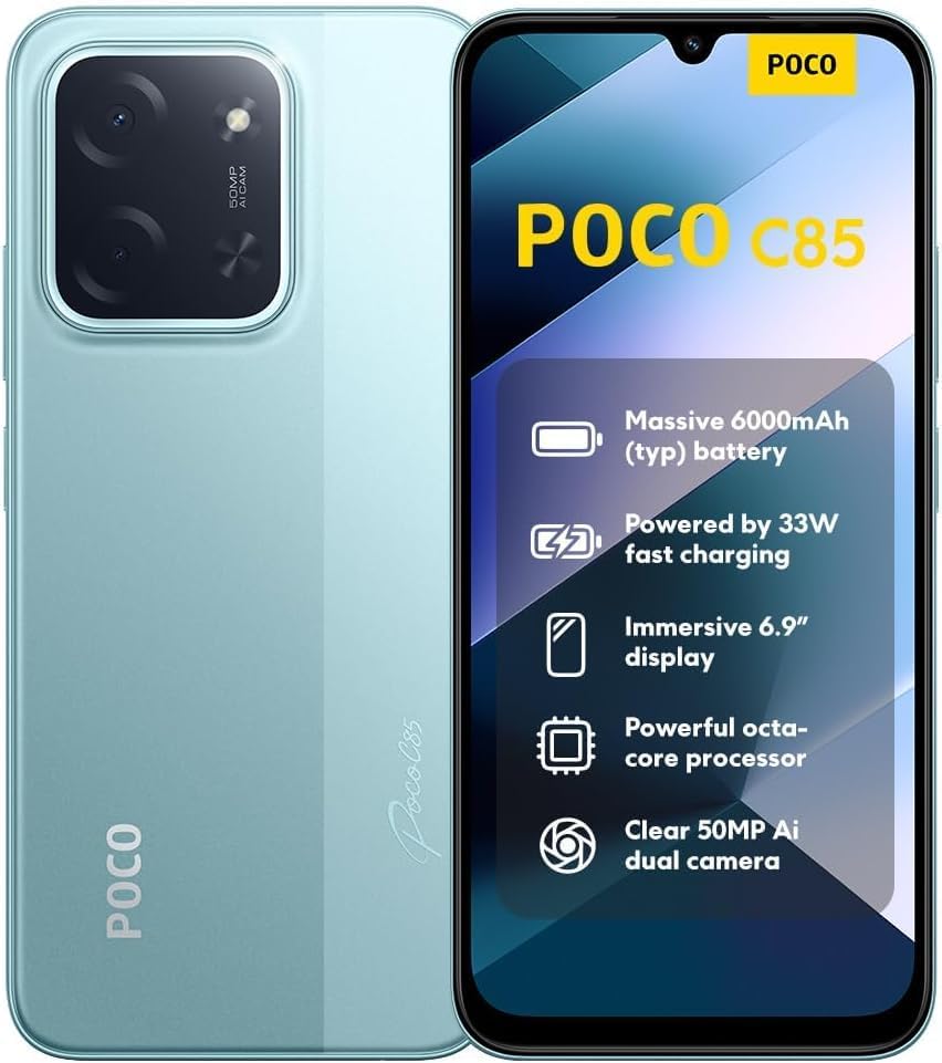 XIAOMI Poco C85 4G LTE (Compatible con T-Mobile Tello Mint y Global) (256 GB + 8 GB) Desbloqueado, Doble SIM, 6.9", 50 MP, Modelo 25078PC3EG (Negro)