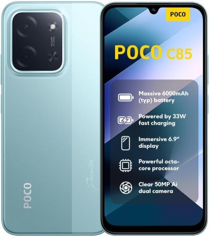 XIAOMI Poco C85 4G LTE (Compatible con T-Mobile Tello Mint y Global) (256 GB + 8 GB) Desbloqueado, Doble SIM, 6.9", 50 MP, Modelo 25078PC3EG (Negro)