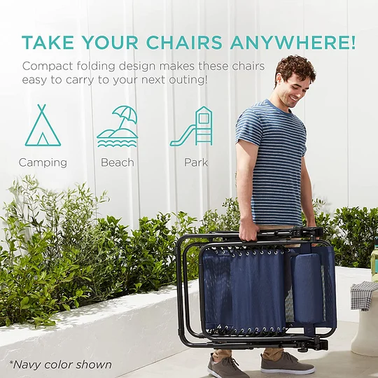 Best Choice Products - Juego de 2 sillones reclinables para patio, piscina con soporte para vasos (color), Azul marino