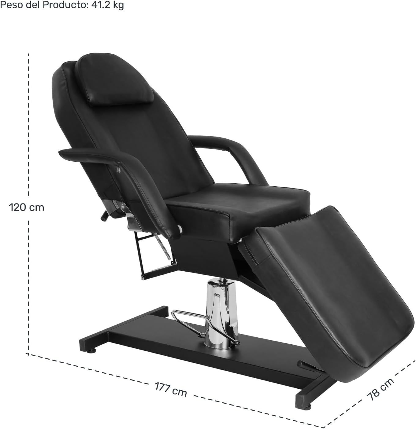 RACK & PACK Silla Sillon Reclinable para Masaje Profesional Lashista Skinker Giro 360° Respaldo 30° 10 Posiciones Soporta 150 Kg Sistema Hidraulico Camilla para SPA Tattoo Estructura Robusta