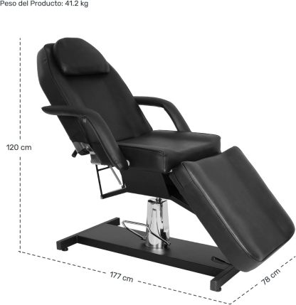 RACK & PACK Silla Sillon Reclinable para Masaje Profesional Lashista Skinker Giro 360° Respaldo 30° 10 Posiciones Soporta 150 Kg Sistema Hidraulico Camilla para SPA Tattoo Estructura Robusta