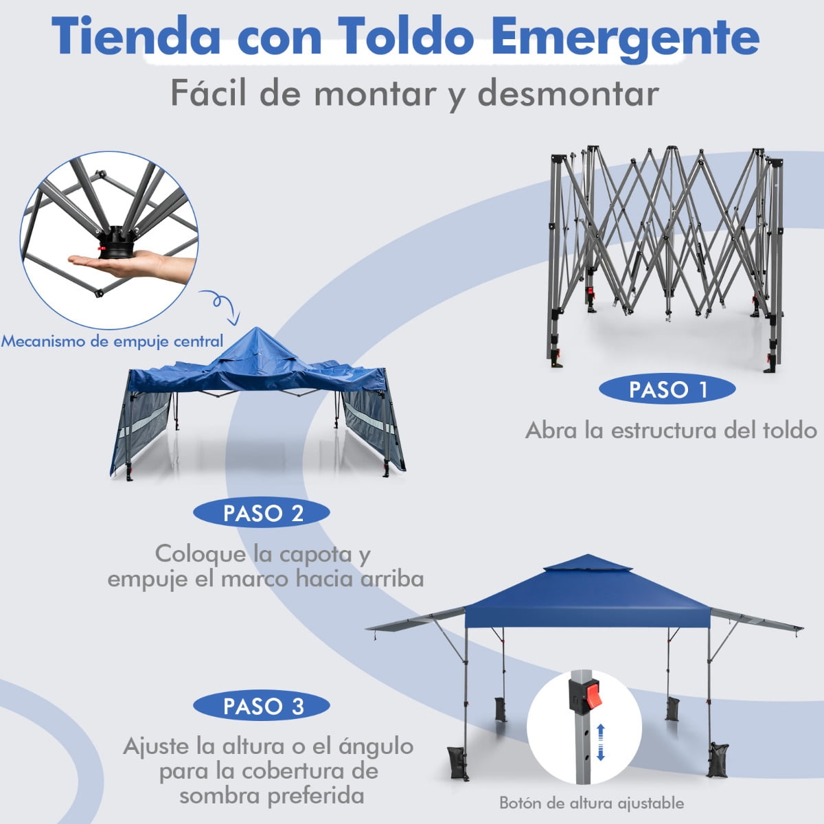 Costway 3x3m Pabellón Emergente Instantáneo Plegable para Exterior con Dos Mitades de Toldo Carpa Portátil Ajustable en Altura para Camping