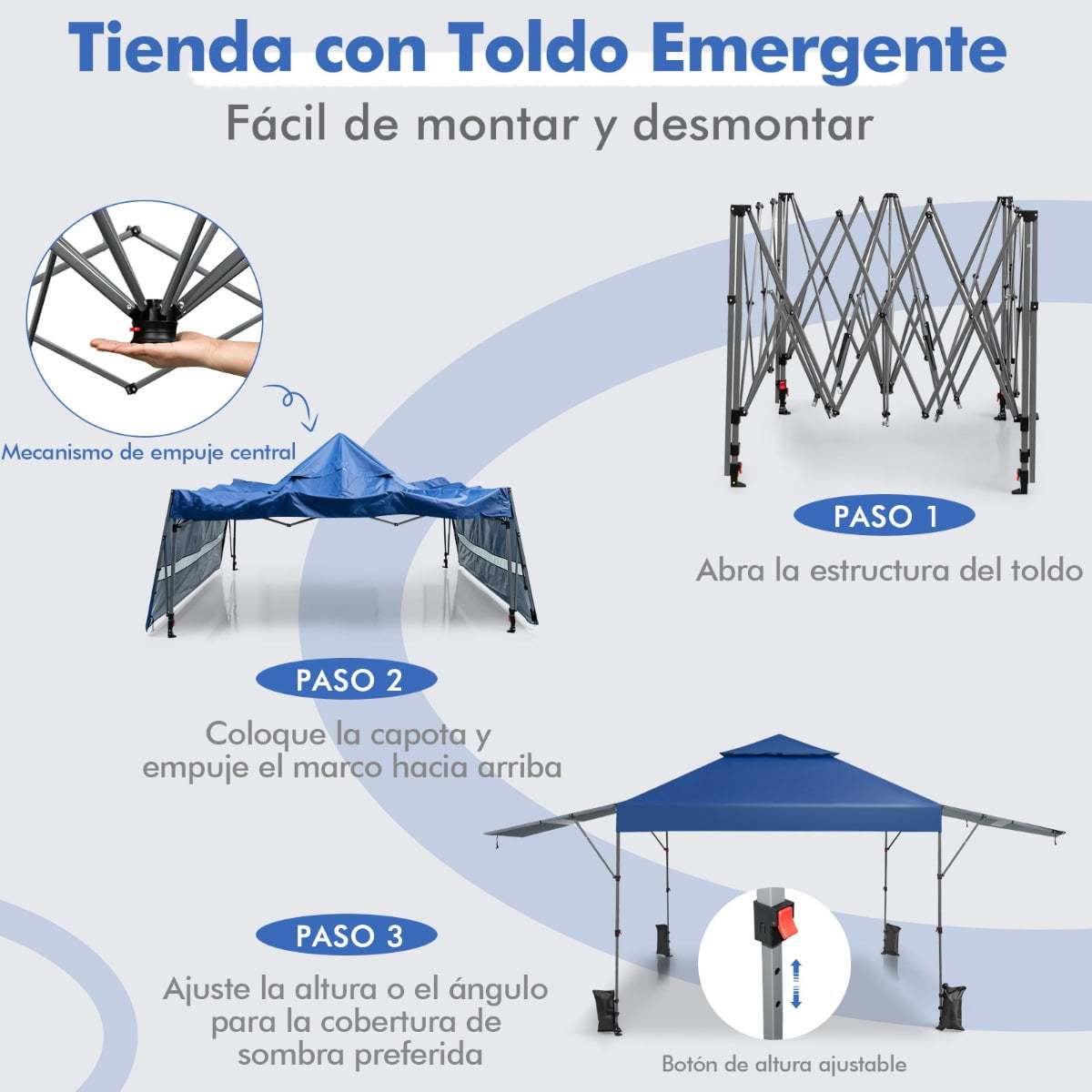Costway 3x3m Pabellón Emergente Instantáneo Plegable para Exterior con Dos Mitades de Toldo Carpa Portátil Ajustable en Altura para Camping