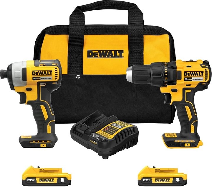 DEWALT - Taladro inalámbrico de 20 V MAX, driver de impacto, kit combinado de herramientas eléctricas de 2 herramientas, juego de herramientas eléctricas sin escobillas con 2 baterías y cargador