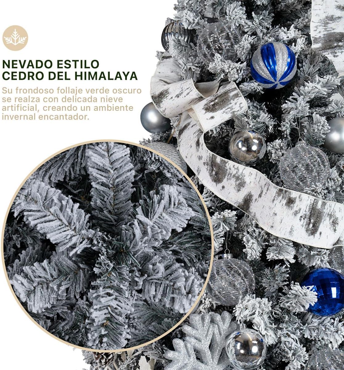 ESQUIMAL Árbol de Navidad Frondoso con Ramas Escarchadas, Pino Navideño (Rosa Nevado, 2.2 m)