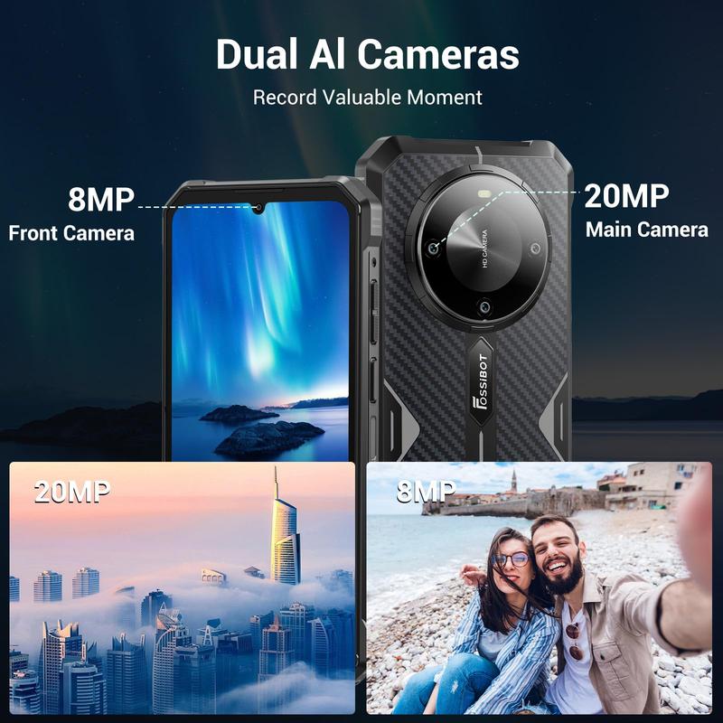 Smartphone robusto FOSSIBOT F105 desbloqueado, Android 14, batería de 10300 mAh, almacenamiento de 12+64/128 GB, pantalla FHD de 6,75", cámara de 8 MP+20 MP, IP68/IP69K, resistente al agua, 4G, doble SIM, OTG (no compatible con AT&T, Cricket, Verizon, Spr