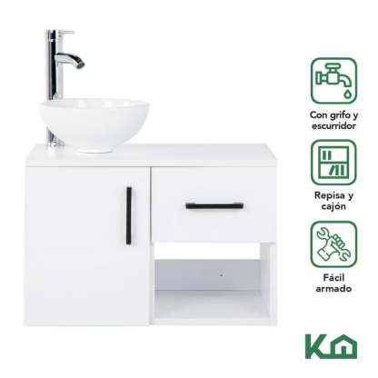 Mueble Kit Para Baño Gabinete Organizador Lavamano Monomando blanco