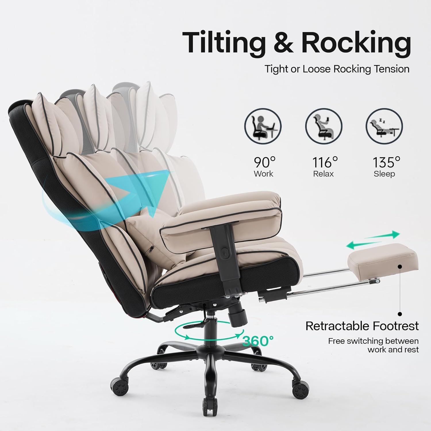 Gzagdecr - Silla de oficina grande y alta de 400 libras, silla de juego de piel sintético con respaldo alto, silla reclinable, silla de oficina ergonómica ejecutiva, soporte lumbar, silla de