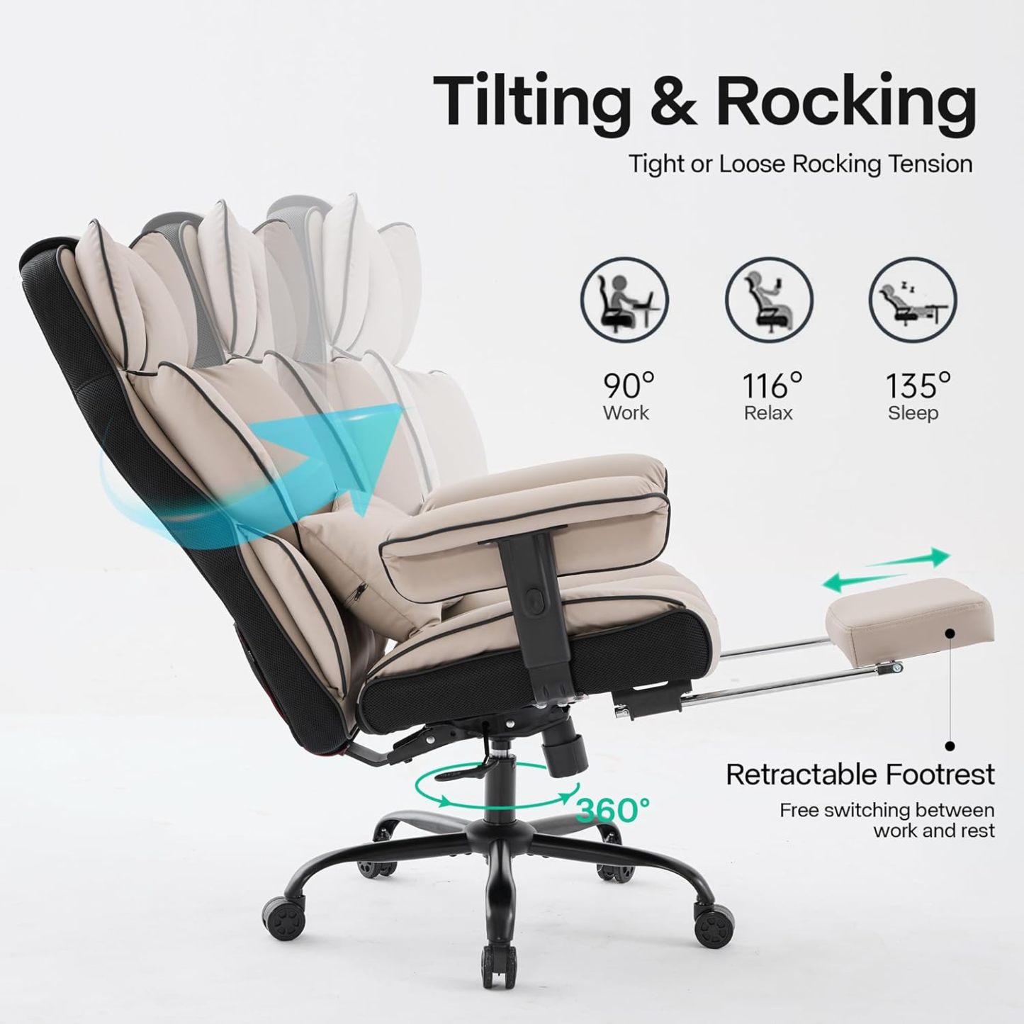 Gzagdecr - Silla de oficina grande y alta de 400 libras, silla de juego de piel sintético con respaldo alto, silla reclinable, silla de oficina ergonómica ejecutiva, soporte lumbar, silla de