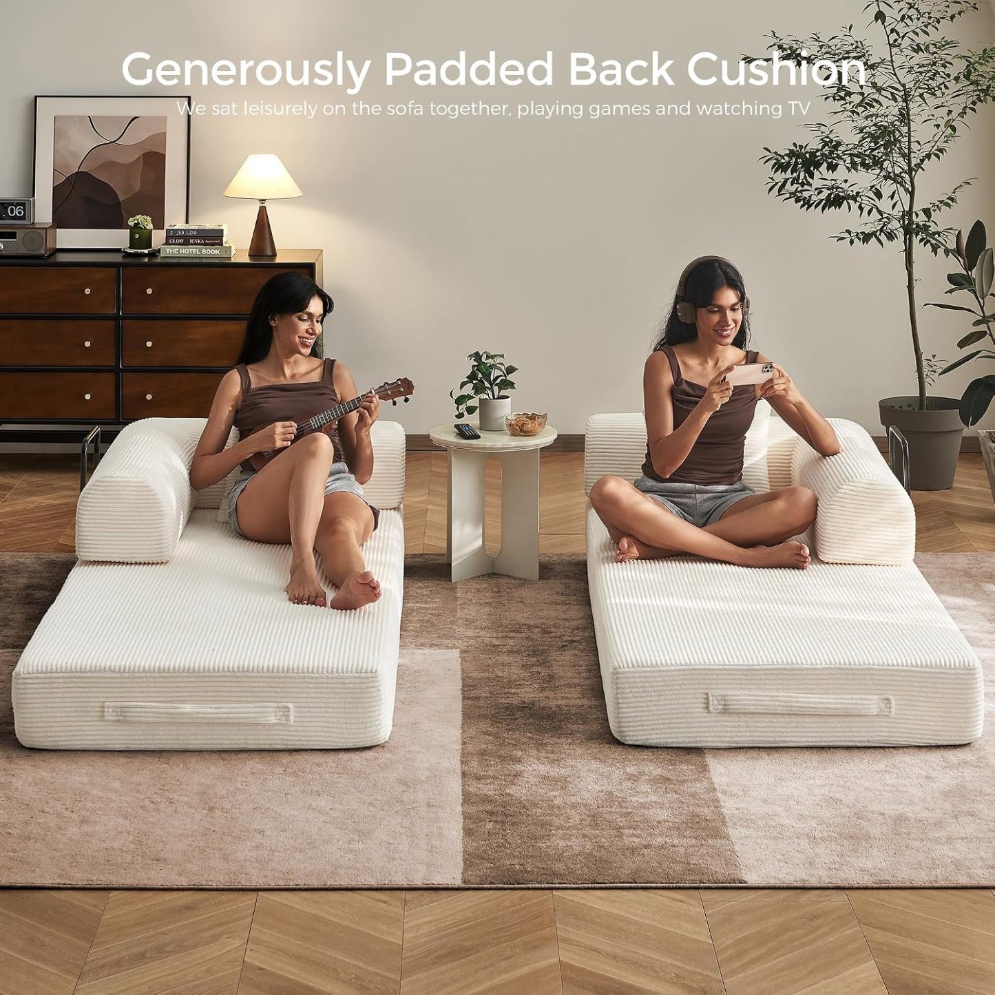 🛋️ Sofá Cama Convertible 79 Pulgadas, Diseño Deshuesado, Mueble Multifuncional para Sala de Estar, Colores Beige y Blanco