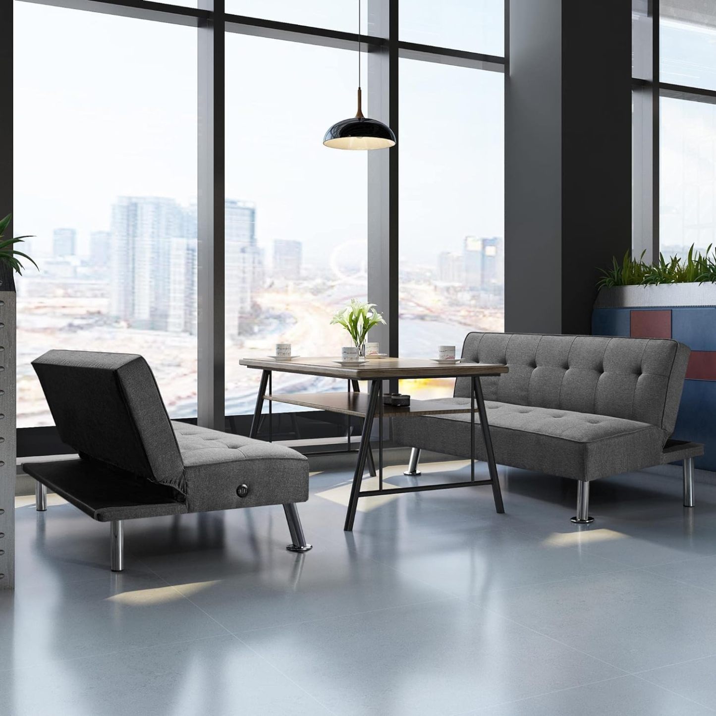 Yaheetech - Sofá Cama Convertible Moderno con 2 Puertos de Carga USB Integrados de Tela, Patas de Metal, 3 ángulos Ajustables para una Vida compacta, Departamento, recámara, habitación Extra Gris