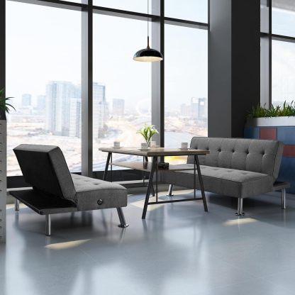 Yaheetech - Sofá Cama Convertible Moderno con 2 Puertos de Carga USB Integrados de Tela, Patas de Metal, 3 ángulos Ajustables para una Vida compacta, Departamento, recámara, habitación Extra Gris
