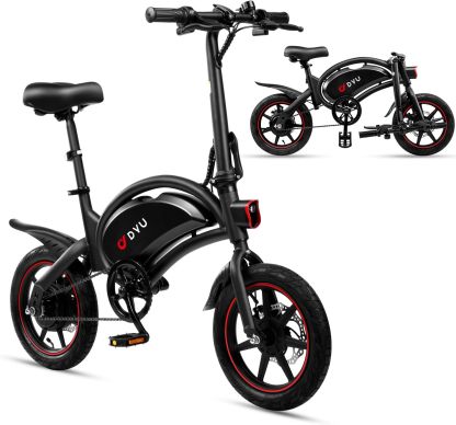 DYU - Bicicleta eléctrica para adultos y adolescentes, bicicleta eléctrica plegable de 14 pulgadas, bicicleta eléctrica de ciudad de cercanías con motor de 250 W y batería de iones de litio de 36 V 10