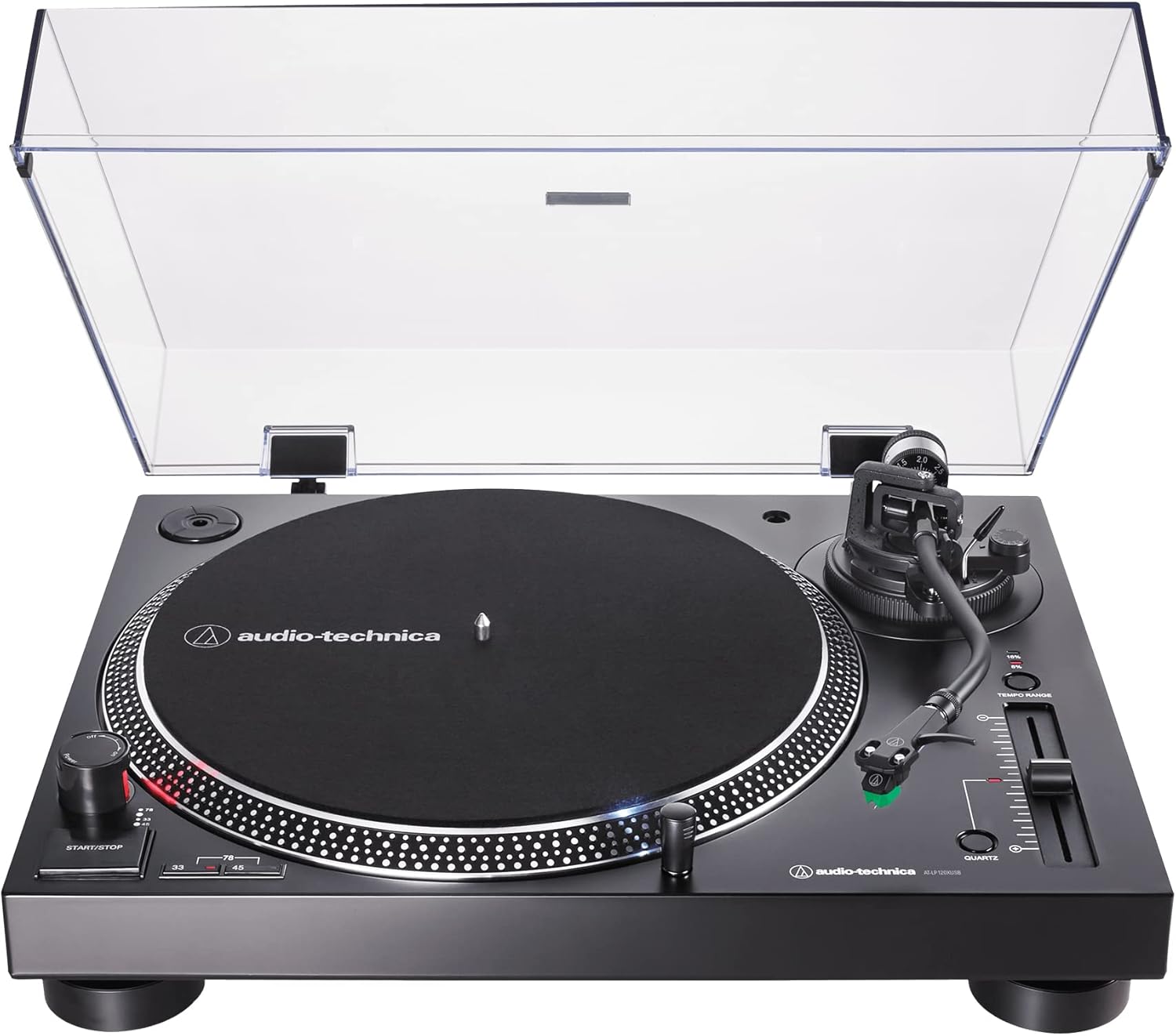 Audio-Technica - Tocadiscos AT-LP120XUSB-BK con accionamiento directo (analógico y USB), totalmente manual, alta fidelidad, 3 velocidades, convierte vinilo a digital, antipatinaje y control de tono variable, negro