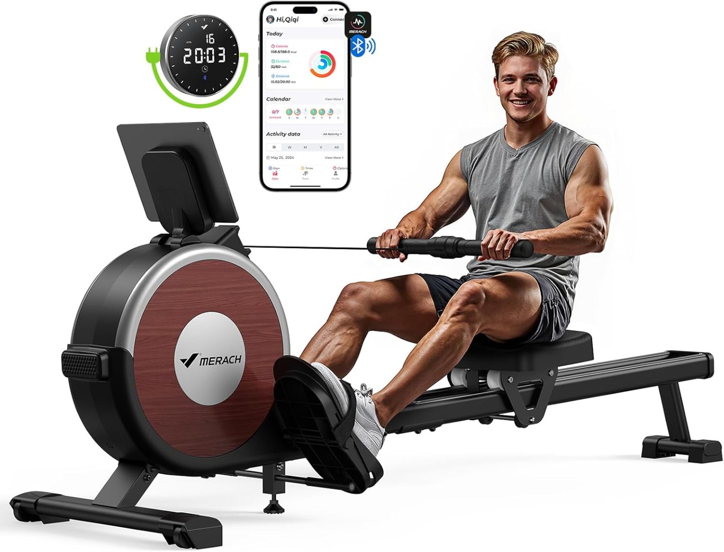 🏋️ MERACH Máquina de Remo, Remadora con Resistencia Magnética, App Propia, Equipo de Ejercicio para Entrenamiento de Cuerpo Completo en Casa