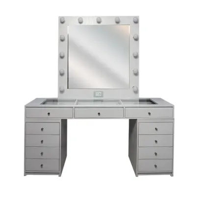 Tocador sofisticado con espejo, con iluminación led de 13 focos ahorradores, con separadores movibles, enchufe y apagador Hollywood. R21 Muebles TOCADOR HOLLYWOOD.