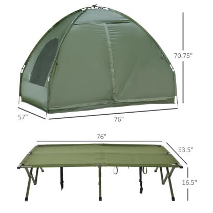 #Summervibes Cama plegable de camping Outsunny para 1/2 persona con tienda de campaña, colcha, colchón de aire grueso, cama de camping elevada 4 en 1 para senderismo al aire libre, picnic y viajes.