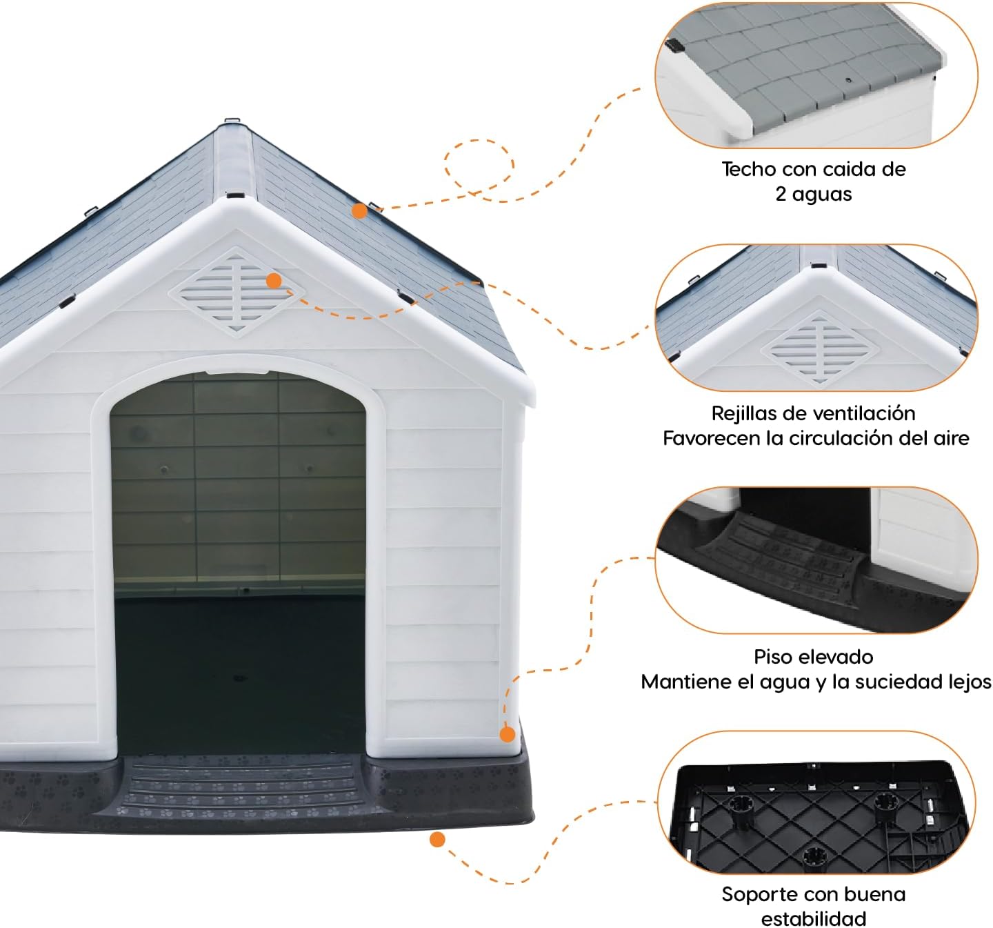 POLI PETS Casa de plástico para Perros, casa Duradera para Perros pequeños, medianos y Grandes, con Suelo Elevado y Rejillas de ventilación, ventila, fácil de Limpiar y Montar Dog Kennel
