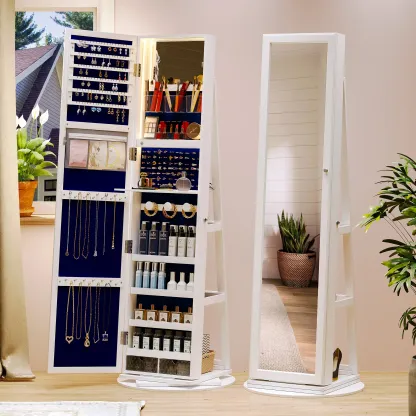 ✨ Espejo de Cuerpo Entero con Armario Joyero Giratorio 360° | Luz LED de 3 Colores | Organizador con Cerradura | Almacenamiento Multifuncional para Dormitorio 💎
