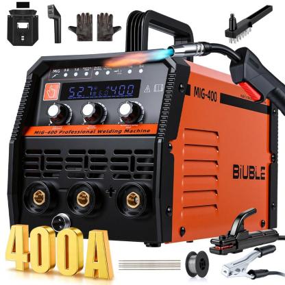 BIUBLE 7 en 1 Soldadora Inverter 400A Máquina Soldar Mig+MMA+TIG 110V, con LCD Pantalla Digital, Soldadora Inversor sin Gas, Soldadora Mig Industrial De Aluminio