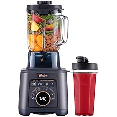Oster Licuadora Profesional Titan 2200 W, Vaso de Vidrio 2.5 L (máx 2 L) | 4 Programas: Salsa, Recetas Calientes, Smoothie y Malteada, Tecnología Reversible, Vaso Portátil, Fácil Limpieza, BLSTXT-XG