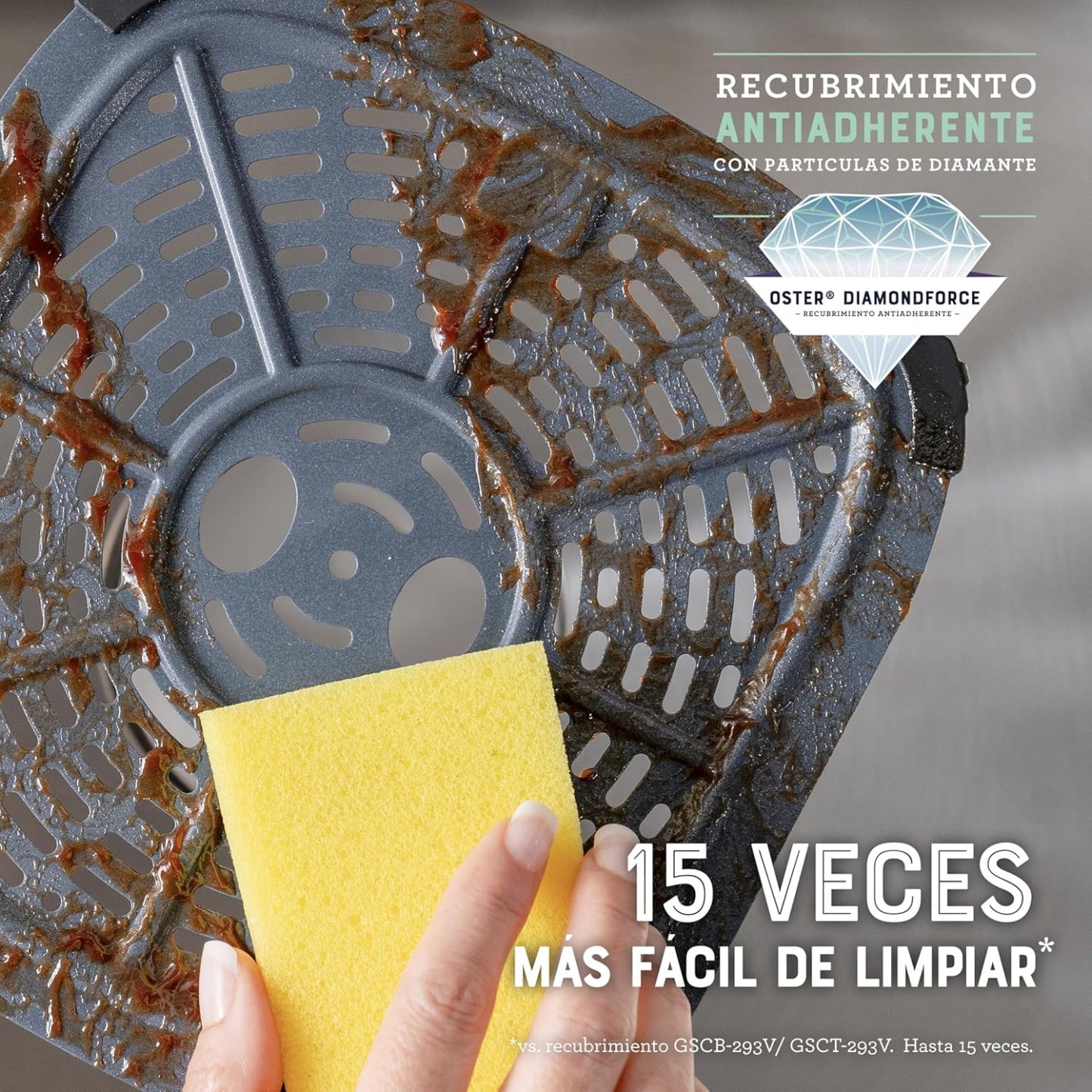 Oster® Freidora de Aire Digital XL 7.5L con Ventana y Luz Interna, Recubrimiento DiamondForce, 10 Programas Automáticos, Modelo CKSTAF75WDSSDF