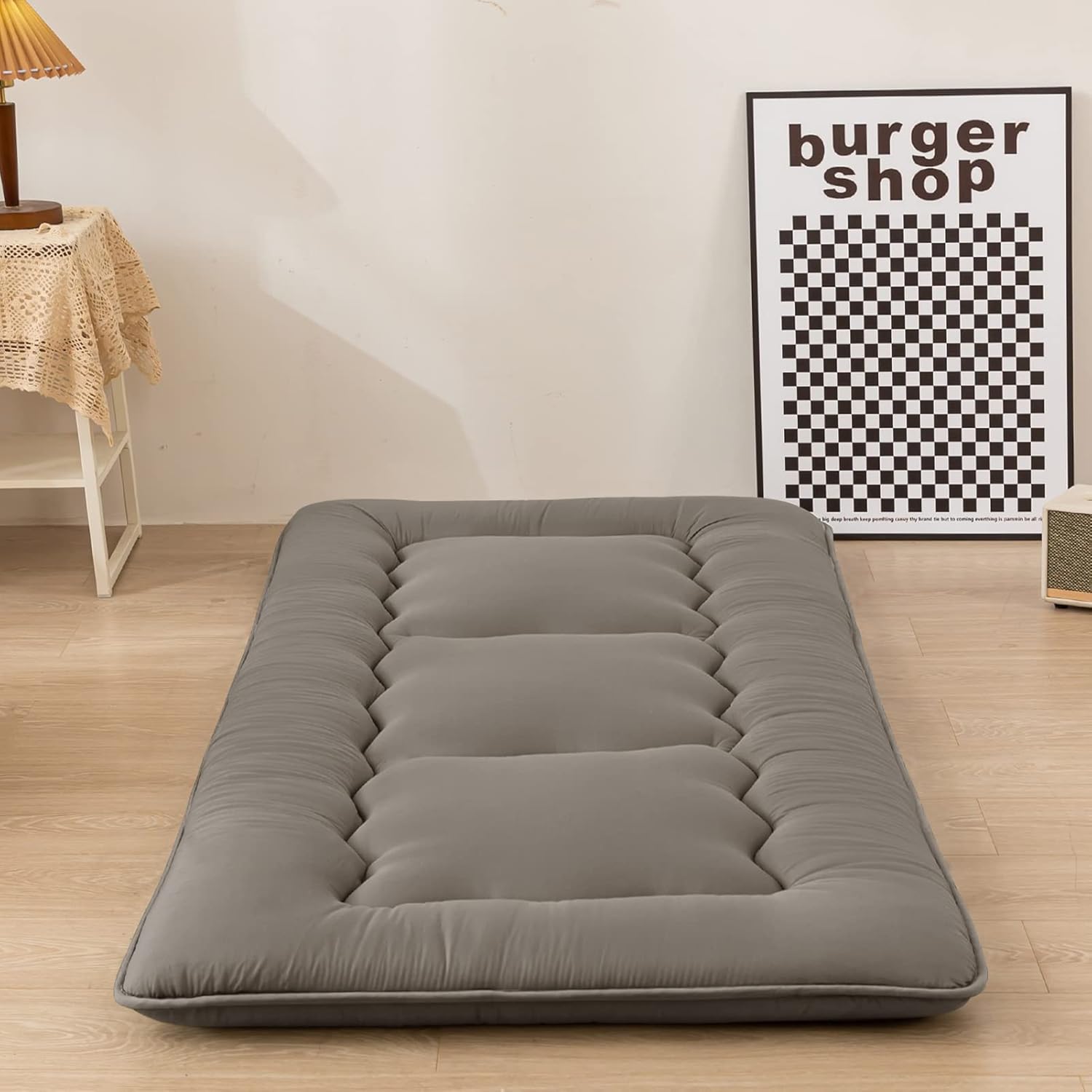 MAXYOYO - Puf plegable para sofá, cama, colchón de piso para adultos, extra grueso, 6 pliegues, sofá para recámara, sala de estar, beige, 135 x 240 cm