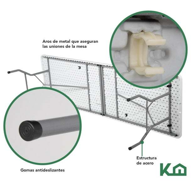 Mesa Plegable 180cm Portatil Portafolio Fiesta Jardin 2pzas Kingshouse COMBO-KH-141