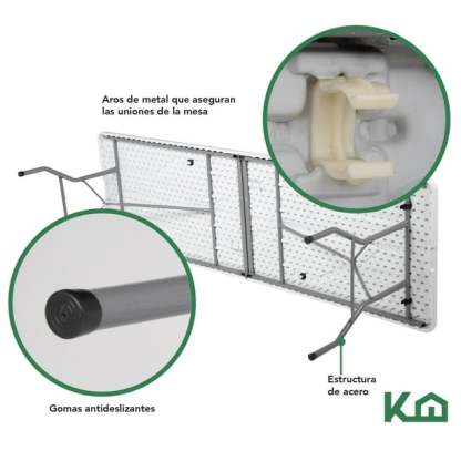 Mesa Plegable 180cm Portatil Portafolio Fiesta Jardin 2pzas Kingshouse COMBO-KH-141