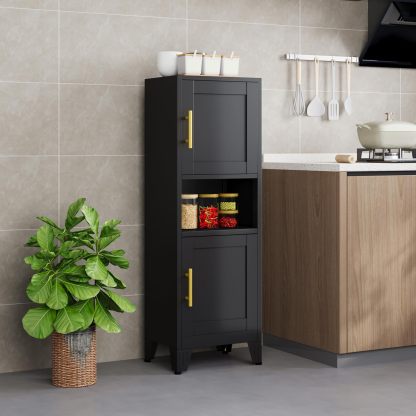 Ckzbx Gabinete de cocina de metal de 61 pulgadas de alto con 4 puertas, armarios de baño, 2 estantes ajustables para cocina, oficina en casa, sala de estar, comedor (negro)