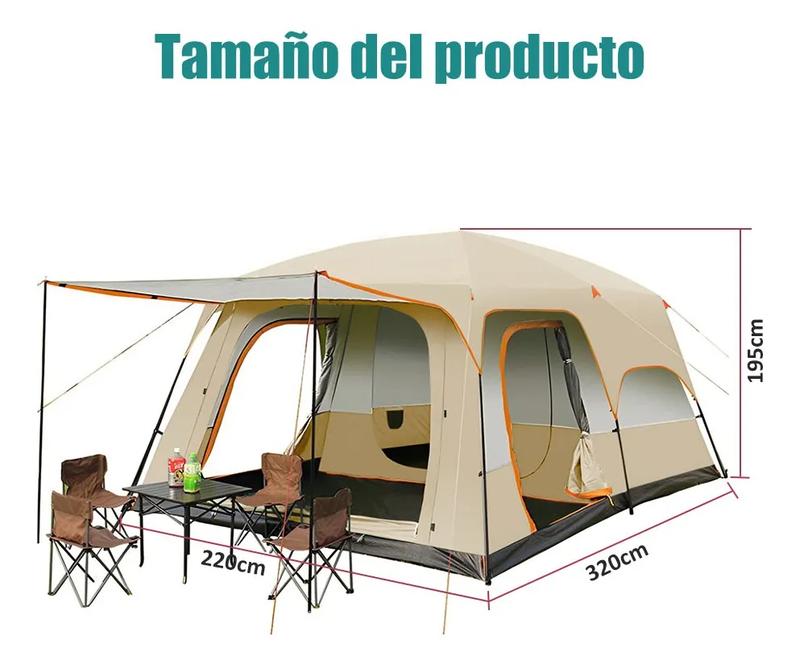 Carpa Puegarou 4-6 Personas Verde Oscuro con Protección de Lluvia y Mosquiteras