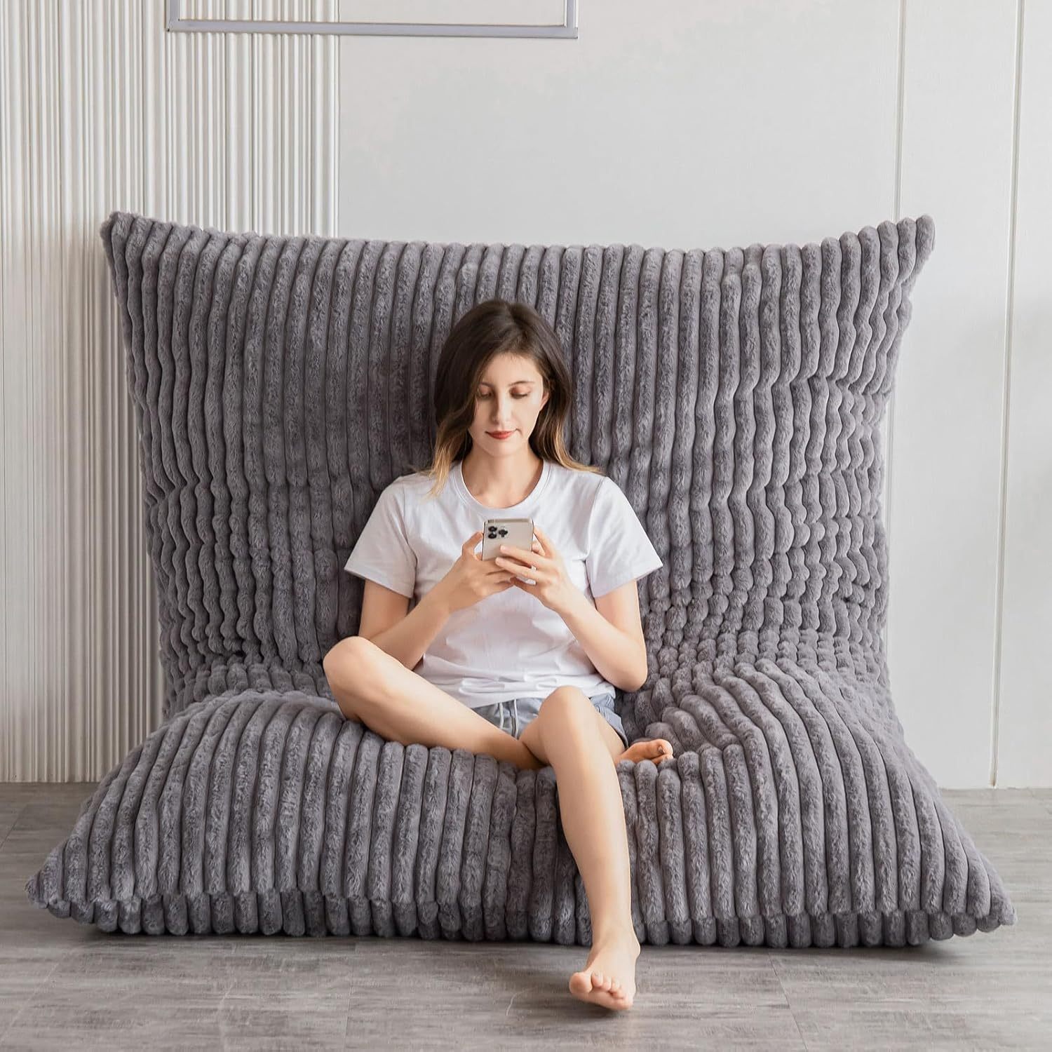 MAXYOYO - Puf plegable para sofá, cama, colchón de piso para adultos, extra grueso, 6 pliegues, sofá para recámara, sala de estar, beige, 135 x 240 cm